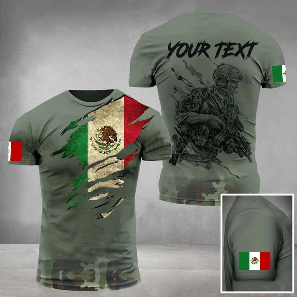 Mexico Flag Men's T-shirt Oversized Retired Military Graphic Casual Short Sleeve Tops Tees Mexican Outdoor Street Men's Clothing - Clothesfassion.store