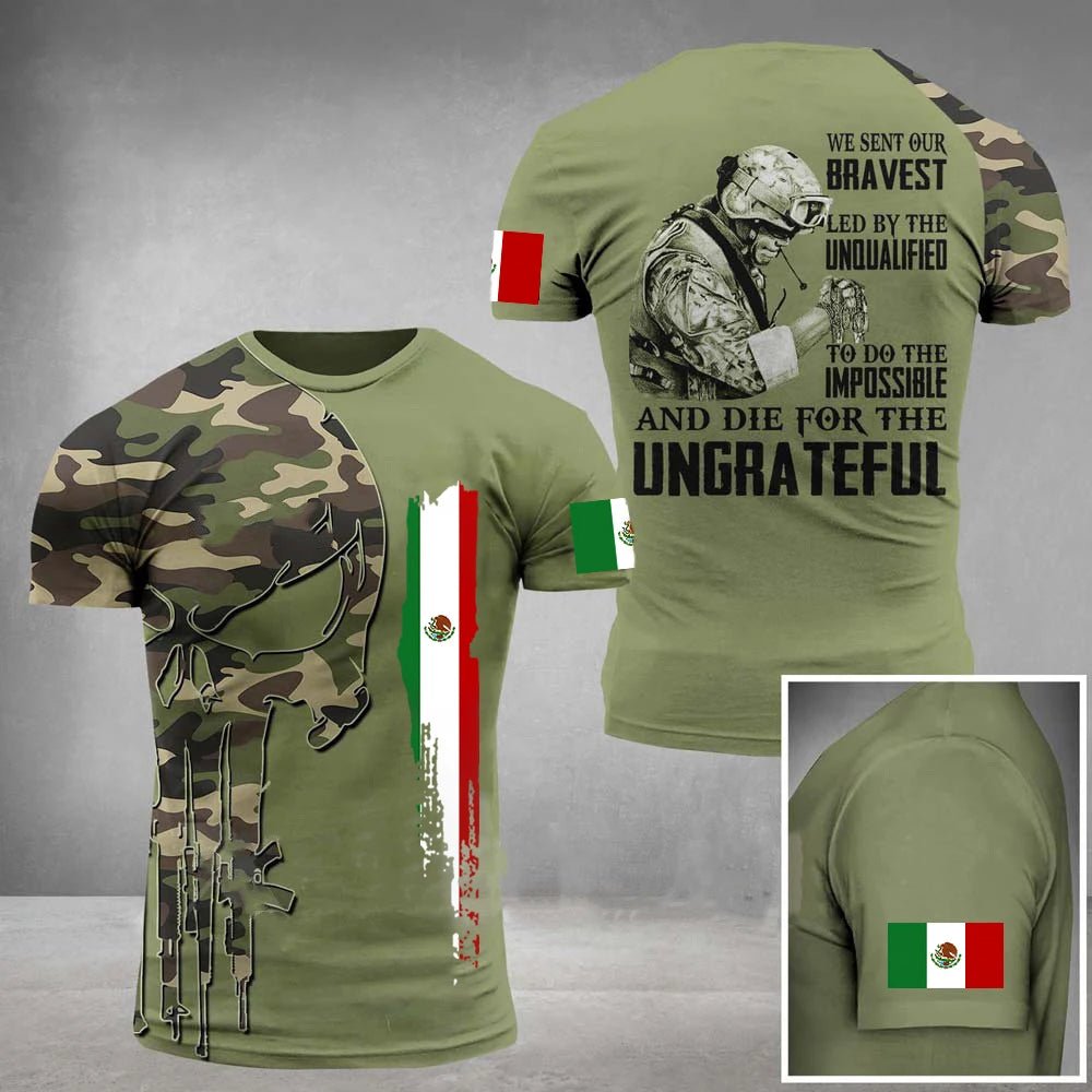 Mexico Flag Men's T-shirt Oversized Retired Military Graphic Casual Short Sleeve Tops Tees Mexican Outdoor Street Men's Clothing - Clothesfassion.store