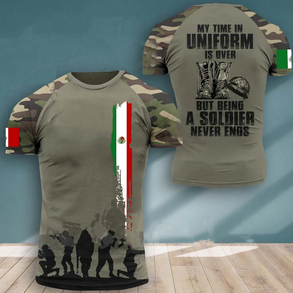 Mexico Flag Men's T-shirt Oversized Retired Military Graphic Casual Short Sleeve Tops Tees Mexican Outdoor Street Men's Clothing - Clothesfassion.store