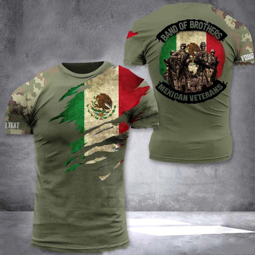 Mexico Flag Men's T-shirt Oversized Retired Military Graphic Casual Short Sleeve Tops Tees Mexican Outdoor Street Men's Clothing - Clothesfassion.store