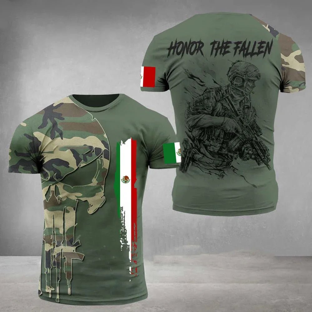 Mexico Flag Men's T-shirt Oversized Retired Military Graphic Casual Short Sleeve Tops Tees Mexican Outdoor Street Men's Clothing - Clothesfassion.store