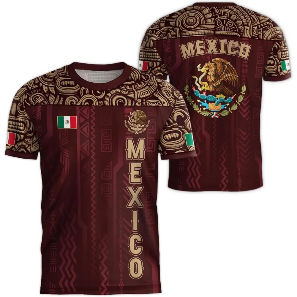 Mexico National Flag Print T Shirt For Men Funny 3D Eagle Pattern Short Sleeve Outdoor Football Sports Clothing Casual Men's Top - Clothesfassion.store