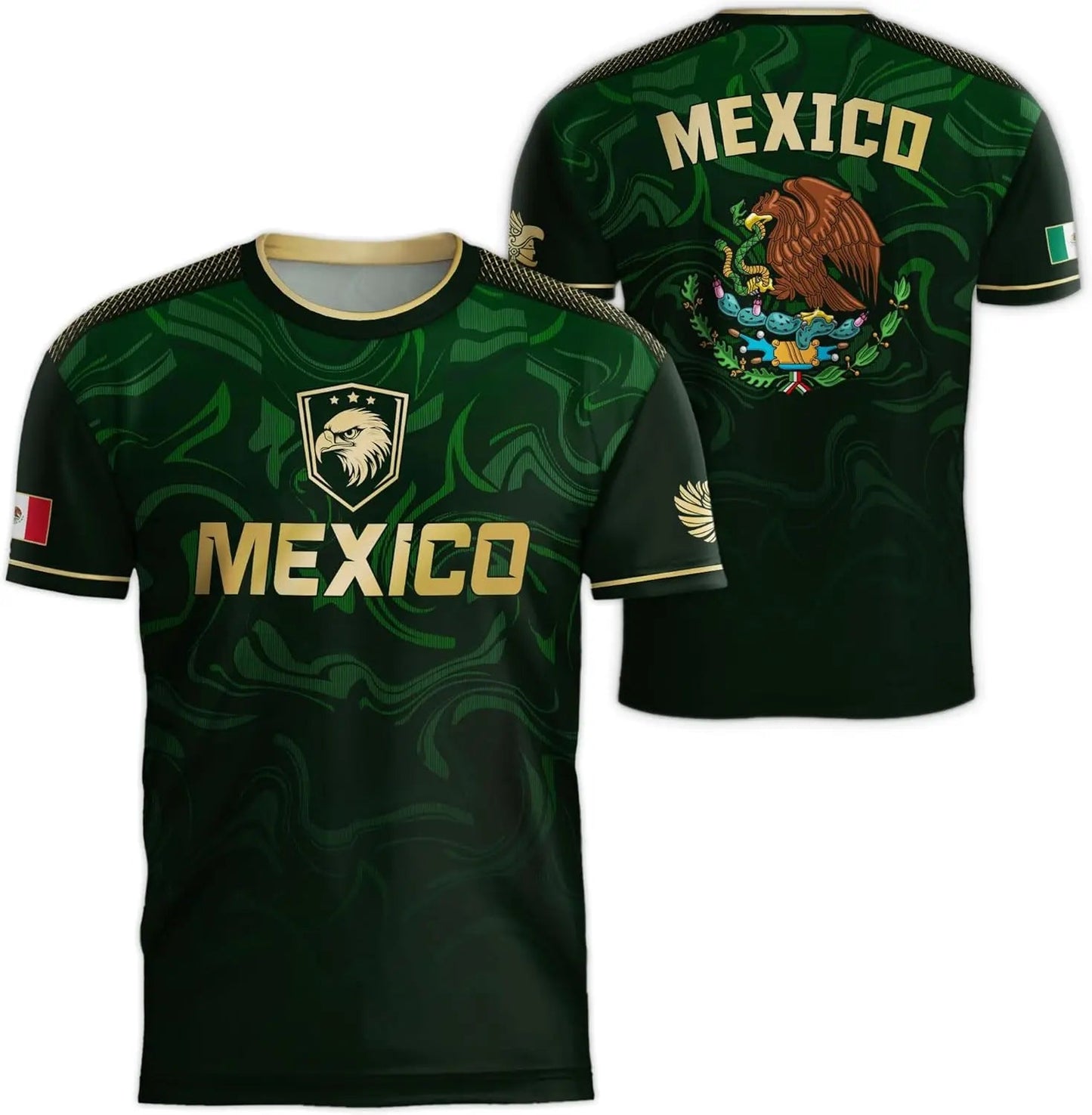 Mexico National Flag Print T Shirt For Men Funny 3D Eagle Pattern Short Sleeve Outdoor Football Sports Clothing Casual Men's Top - Clothesfassion.store