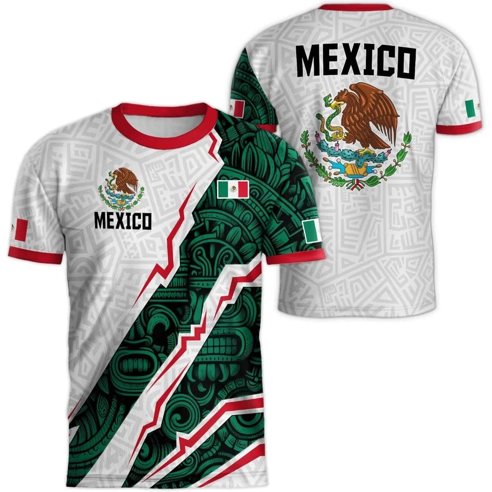 Mexico National Flag Print T Shirt For Men Funny 3D Eagle Pattern Short Sleeve Outdoor Football Sports Clothing Casual Men's Top - Clothesfassion.store