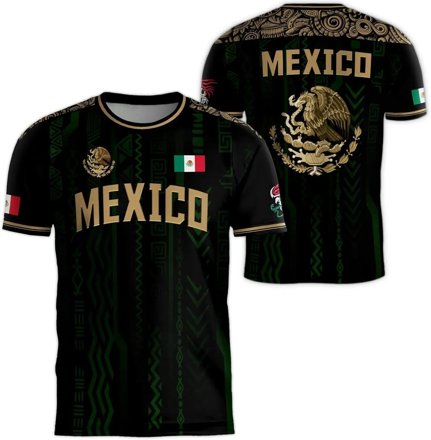 Mexico National Flag Print T Shirt For Men Funny 3D Eagle Pattern Short Sleeve Outdoor Football Sports Clothing Casual Men's Top - Clothesfassion.store