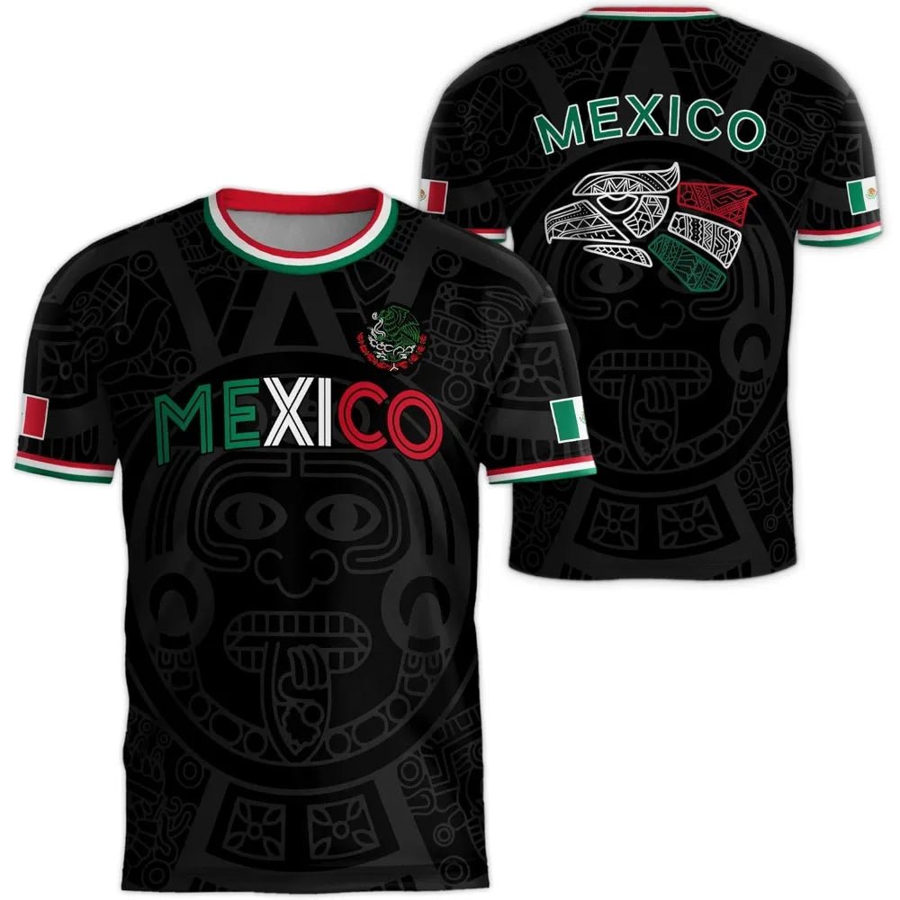 Mexico National Flag Print T Shirt For Men Funny 3D Eagle Pattern Short Sleeve Outdoor Football Sports Clothing Casual Men's Top - Clothesfassion.store