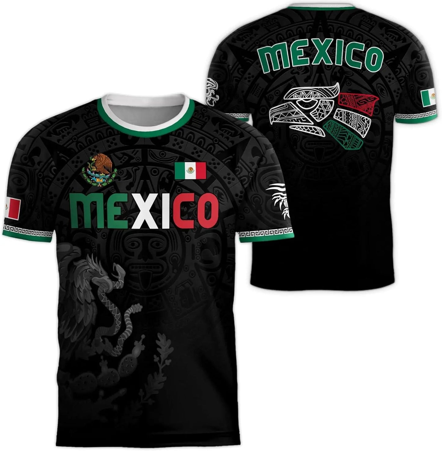 Mexico National Flag Print T Shirt For Men Funny 3D Eagle Pattern Short Sleeve Outdoor Football Sports Clothing Casual Men's Top - Clothesfassion.store
