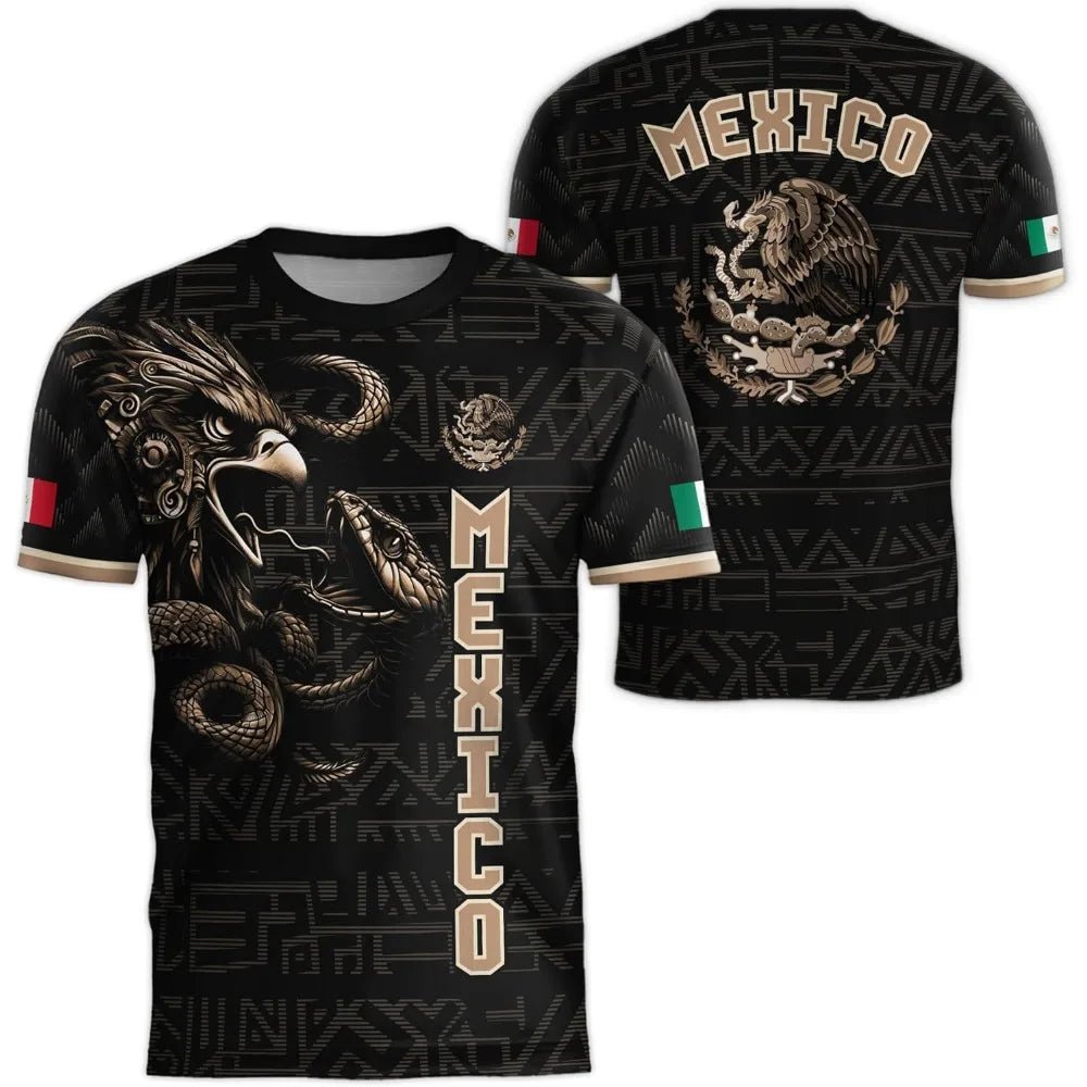 Mexico National Flag Print T Shirt For Men Funny 3D Eagle Pattern Short Sleeve Outdoor Football Sports Clothing Casual Men's Top - Clothesfassion.store