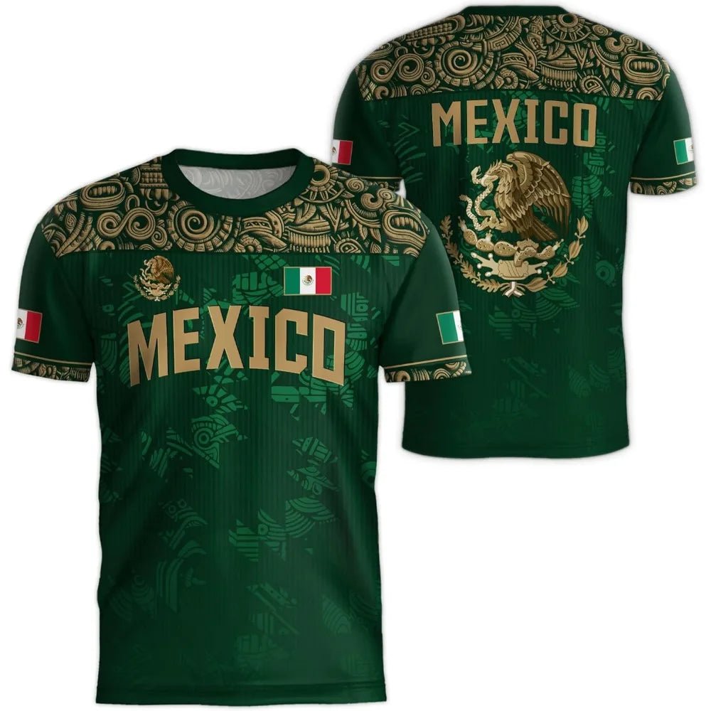 Mexico National Flag Print T Shirt For Men Funny 3D Eagle Pattern Short Sleeve Outdoor Football Sports Clothing Casual Men's Top - Clothesfassion.store