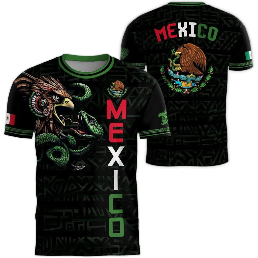 Mexico National Flag Print T Shirt For Men Funny 3D Eagle Pattern Short Sleeve Outdoor Football Sports Clothing Casual Men's Top - Clothesfassion.store
