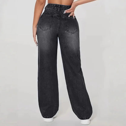 Mom Jeans Women Denim Pant Wide Leg Long Pants Hole High Waist Straight Trousers Y2k Streetwear Work Splice Casual 2025 Punk - Clothesfassion.store