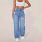 Mom Jeans Women Denim Pant Wide Leg Long Pants Hole High Waist Straight Trousers Y2k Streetwear Work Splice Casual 2025 Punk - Clothesfassion.store