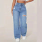 Mom Jeans Women Denim Pant Wide Leg Long Pants Hole High Waist Straight Trousers Y2k Streetwear Work Splice Casual 2025 Punk - Clothesfassion.store