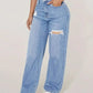 Mom Jeans Women Denim Pant Wide Leg Long Pants Hole High Waist Straight Trousers Y2k Streetwear Work Splice Casual 2025 Punk - Clothesfassion.store