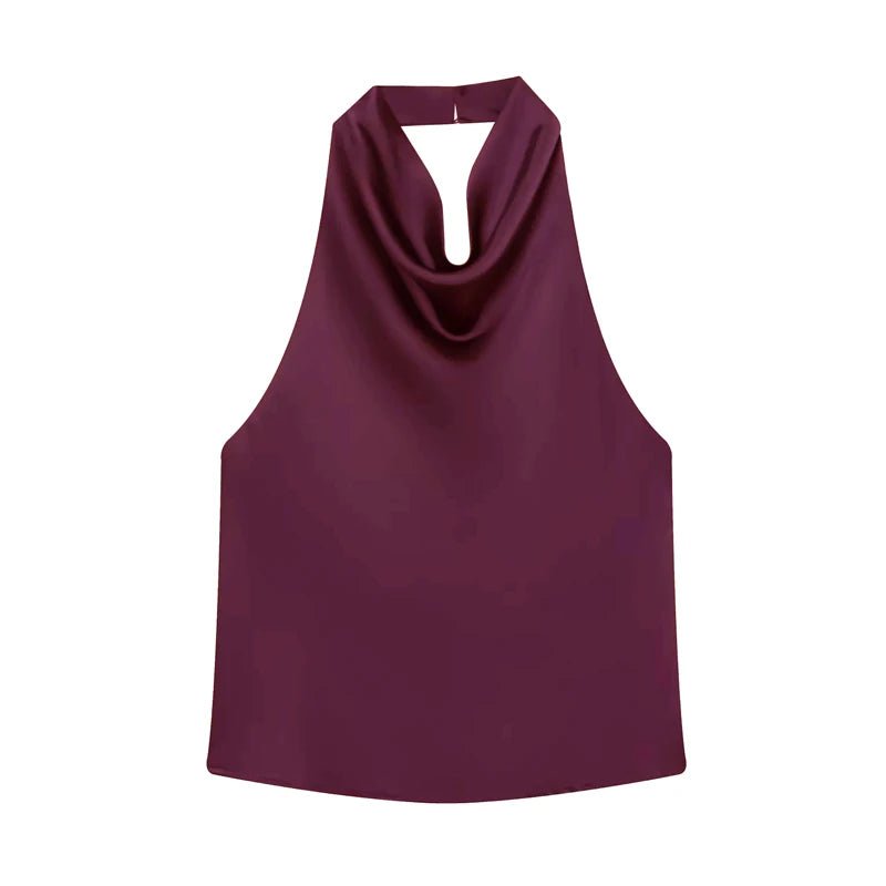 MUJER 2025 Halter Tops for Women Black Satin Backless Top Female Pink Summer Beach Top Woman off Shoulder Camisole Top Women - Clothesfassion.store