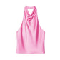 MUJER 2025 Halter Tops for Women Black Satin Backless Top Female Pink Summer Beach Top Woman off Shoulder Camisole Top Women - Clothesfassion.store