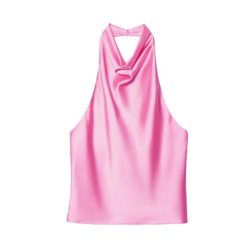 MUJER 2025 Halter Tops for Women Black Satin Backless Top Female Pink Summer Beach Top Woman off Shoulder Camisole Top Women - Clothesfassion.store