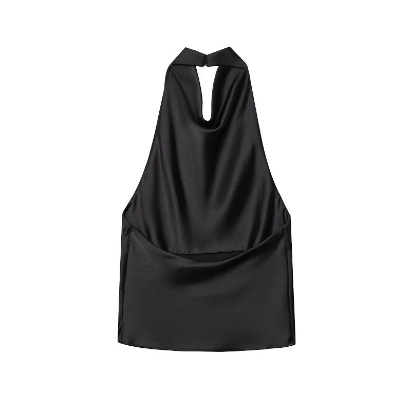 MUJER 2025 Halter Tops for Women Black Satin Backless Top Female Pink Summer Beach Top Woman off Shoulder Camisole Top Women - Clothesfassion.store