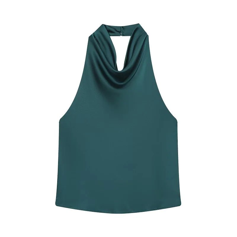 MUJER 2025 Halter Tops for Women Black Satin Backless Top Female Pink Summer Beach Top Woman off Shoulder Camisole Top Women - Clothesfassion.store