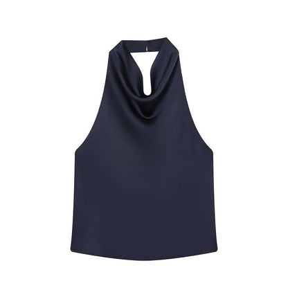 MUJER 2025 Halter Tops for Women Black Satin Backless Top Female Pink Summer Beach Top Woman off Shoulder Camisole Top Women - Clothesfassion.store