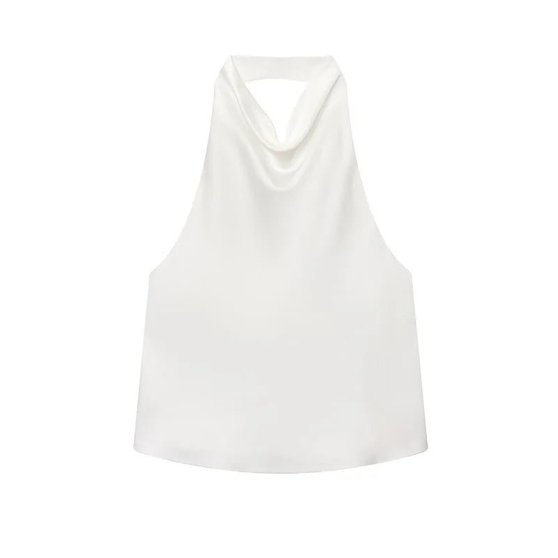 MUJER 2025 Halter Tops for Women Black Satin Backless Top Female Pink Summer Beach Top Woman off Shoulder Camisole Top Women - Clothesfassion.store