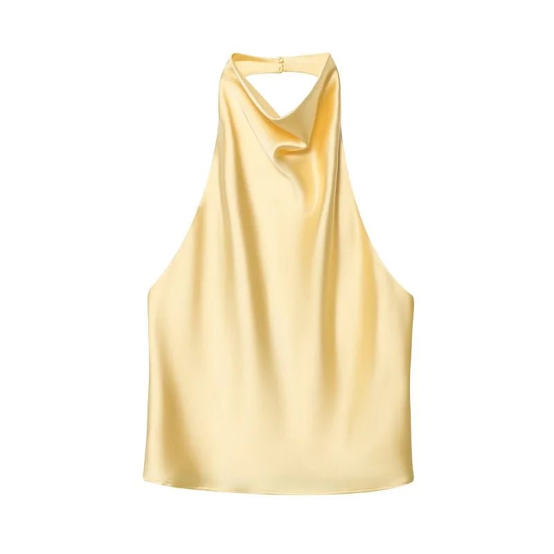 MUJER 2025 Halter Tops for Women Black Satin Backless Top Female Pink Summer Beach Top Woman off Shoulder Camisole Top Women - Clothesfassion.store