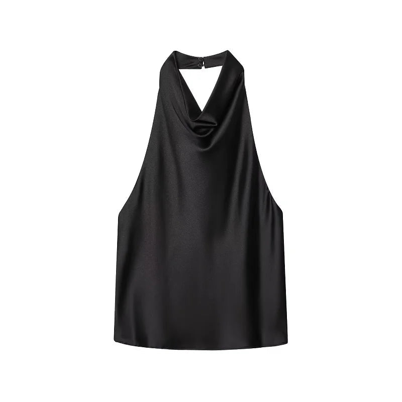 MUJER 2025 Halter Tops for Women Black Satin Backless Top Female Pink Summer Beach Top Woman off Shoulder Camisole Top Women - Clothesfassion.store
