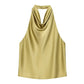 MUJER 2025 Halter Tops for Women Black Satin Backless Top Female Pink Summer Beach Top Woman off Shoulder Camisole Top Women - Clothesfassion.store