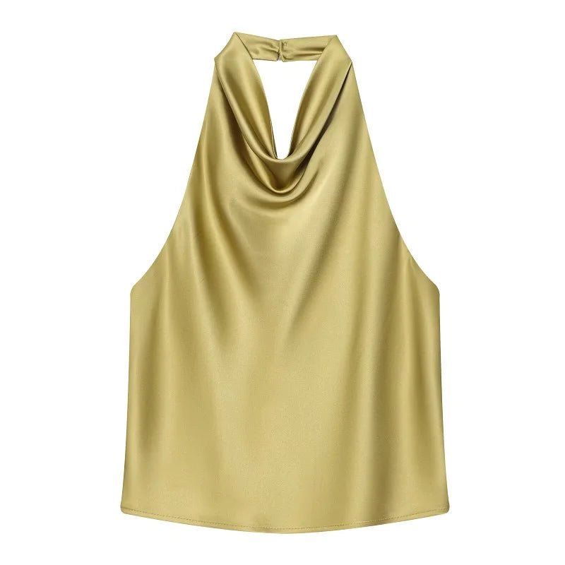 MUJER 2025 Halter Tops for Women Black Satin Backless Top Female Pink Summer Beach Top Woman off Shoulder Camisole Top Women - Clothesfassion.store