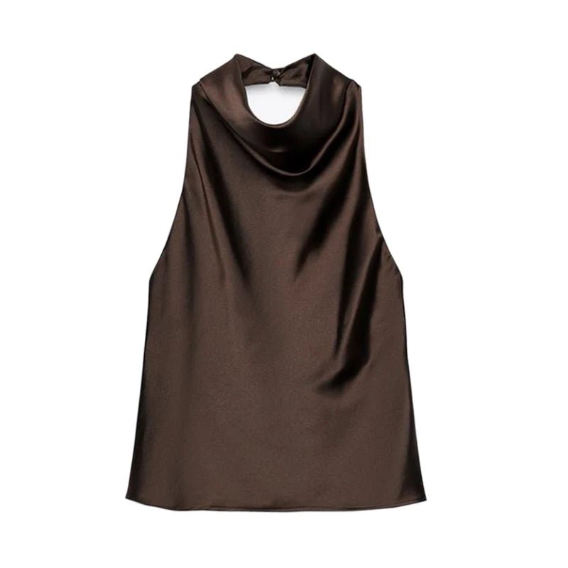 MUJER 2025 Halter Tops for Women Black Satin Backless Top Female Pink Summer Beach Top Woman off Shoulder Camisole Top Women - Clothesfassion.store