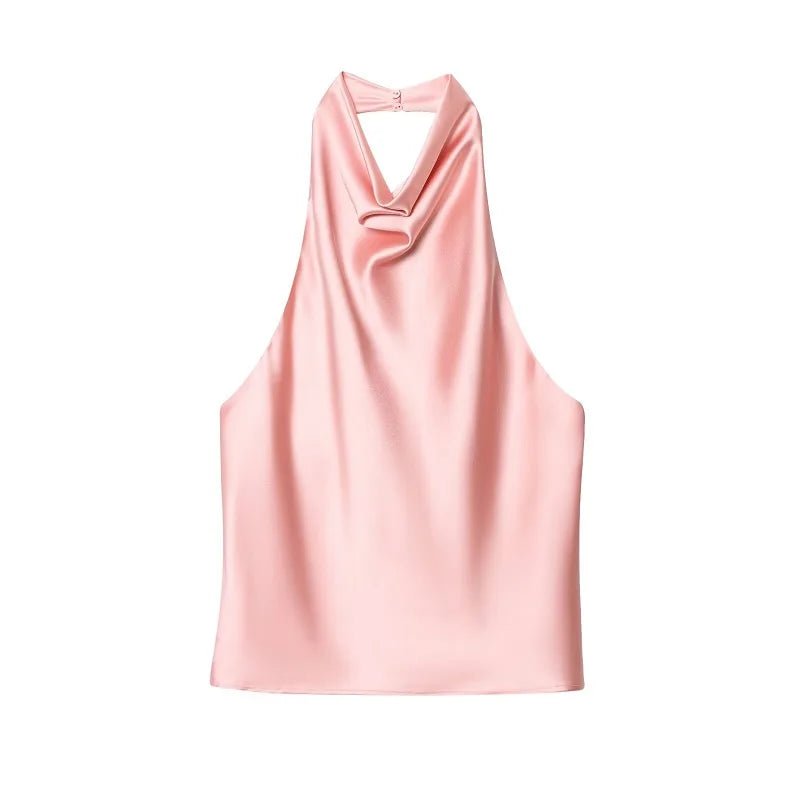 MUJER 2025 Halter Tops for Women Black Satin Backless Top Female Pink Summer Beach Top Woman off Shoulder Camisole Top Women - Clothesfassion.store
