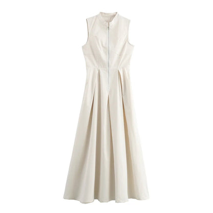 MUJER 2026 Draped Long Dresses for Women Zip Sleeveless Maxi Dress Woman Summer Holiday Womens Dresses Ruched Party Female Dress - Clothesfassion.store