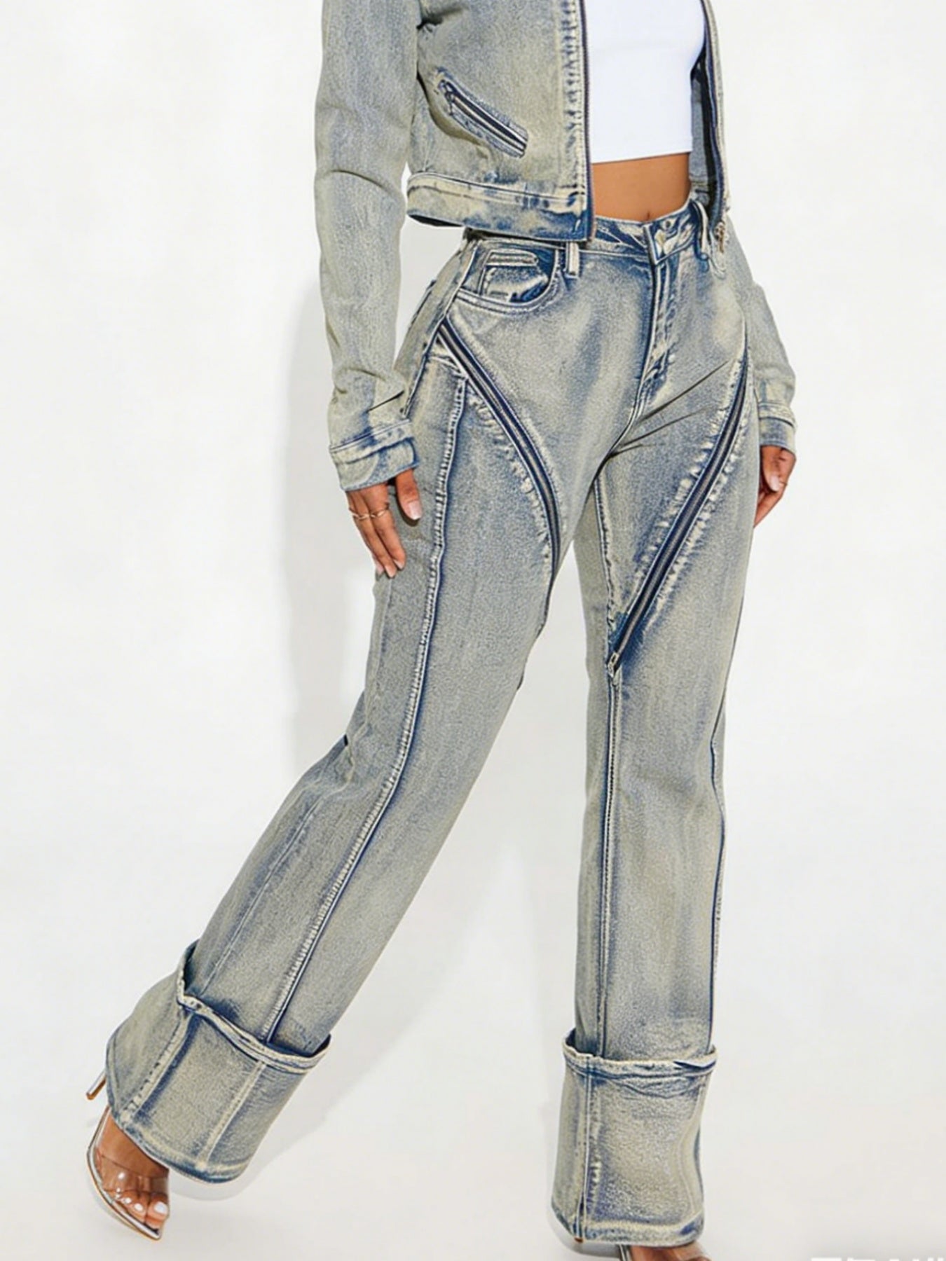 New Fashionable And Sexy Women's High Elasticity Washed Zipper Denim Pants - Clothesfassion.store