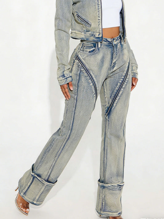 New Fashionable And Sexy Women's High Elasticity Washed Zipper Denim Pants - Clothesfassion.store