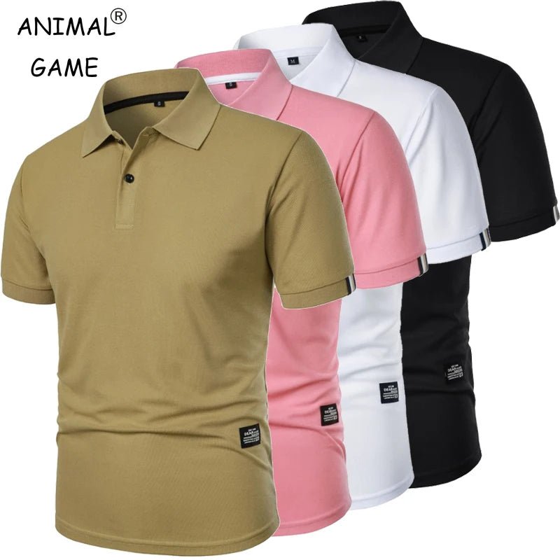 New Solid Color Polo Shirt Men's Short Sleeve Button Tshirts Lapel Lightweight Streetwear Sport Casual Tops - Clothesfassion.store