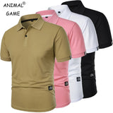 New Solid Color Polo Shirt Men's Short Sleeve Button Tshirts Lapel Lightweight Streetwear Sport Casual Tops - Clothesfassion.store