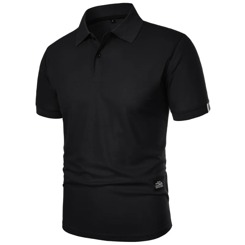 New Solid Color Polo Shirt Men's Short Sleeve Button Tshirts Lapel Lightweight Streetwear Sport Casual Tops - Clothesfassion.store
