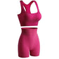 New solid color work back seamless knitting bra belly compression shorts sports running fitness yoga 2 piece set - Clothesfassion.store
