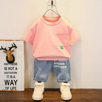 New Summer Baby Boy Kids Clothes Children Clothing Suit Tops Short - sleeve T-shirt Pants 2pcs/set Sport Infant 0 - 5 Years - Clothesfassion.store