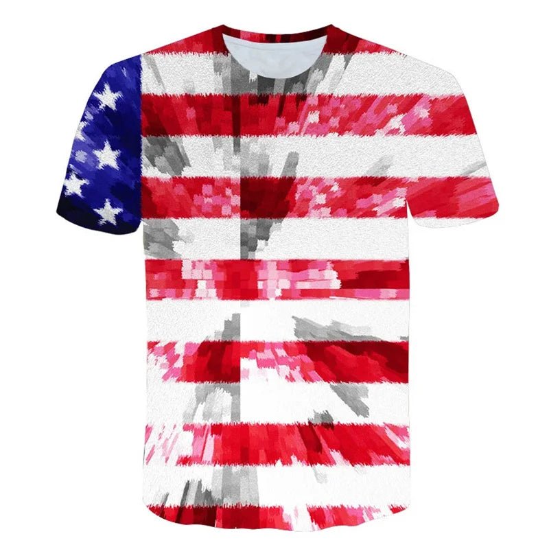 New USA Flag T-Shirt Men Women Stripes And Stars Pattern 3D Printed T Shirts Eagle American Flag Men's T-Shirts Summer Tops Tees - Clothesfassion.store