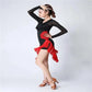 New Women Dresses Big Red Flower Tassel Dance Skirt Latin Dancing Long Sleeve Dress Latina Black Sexy Girls Adult Costume Rumba - Clothesfassion.store
