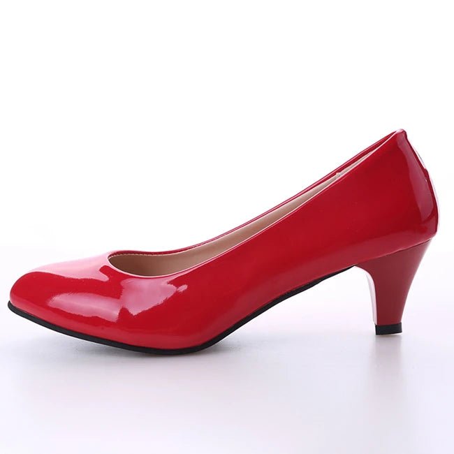 New Women's Shoes On Heels Elegant Medium High Heeled Ladies Pointed Toe Fashion Pumps For Woman Office Black White Red - Clothesfassion.store