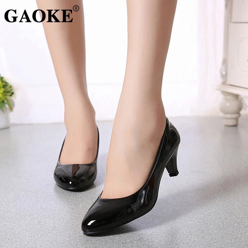 New Women's Shoes On Heels Elegant Medium High Heeled Ladies Pointed Toe Fashion Pumps For Woman Office Black White Red - Clothesfassion.store