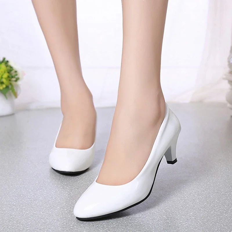 New Women's Shoes On Heels Elegant Medium High Heeled Ladies Pointed Toe Fashion Pumps For Woman Office Black White Red - Clothesfassion.store