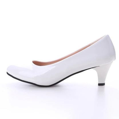 New Women's Shoes On Heels Elegant Medium High Heeled Ladies Pointed Toe Fashion Pumps For Woman Office Black White Red - Clothesfassion.store
