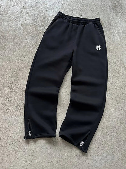 New Y2K Pants Personalized Pant Leg Zipper Embroidery Hip Hop Casual Joggers Men Pants Retro Straight Pants Tracksuit Streetwear - Clothesfassion.store