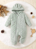 Newborn Baby Boy Autumn and winter Plush Jumpsuit Hooded Long sleeved Zipper Jumpsuit suitable for Male babies aged 0 - 18 Months - Clothesfassion.store