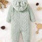 Newborn Baby Boy Autumn and winter Plush Jumpsuit Hooded Long sleeved Zipper Jumpsuit suitable for Male babies aged 0 - 18 Months - Clothesfassion.store