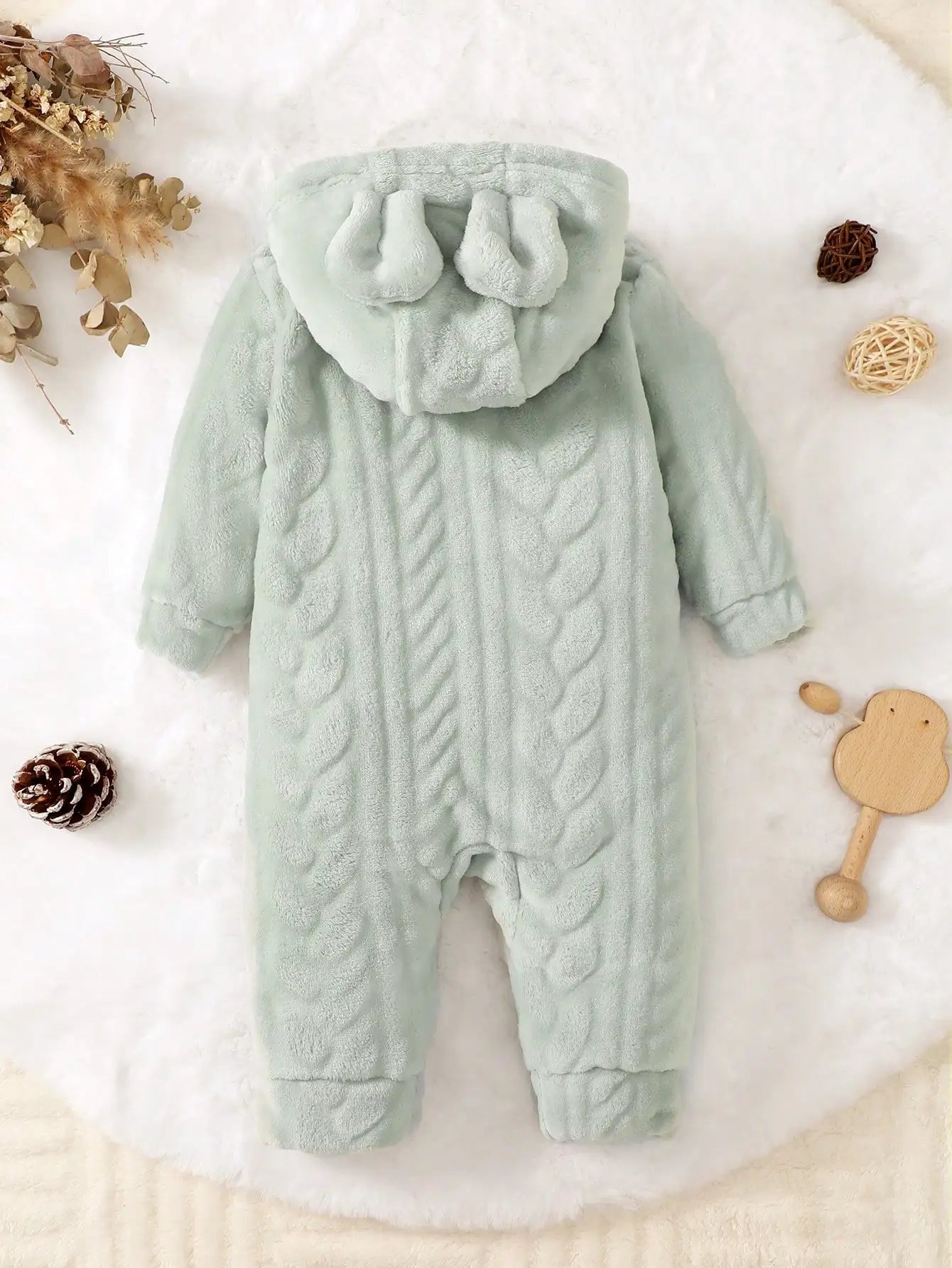 Newborn Baby Boy Autumn and winter Plush Jumpsuit Hooded Long sleeved Zipper Jumpsuit suitable for Male babies aged 0 - 18 Months - Clothesfassion.store