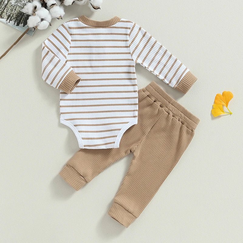 Newborn Baby Boys Girl Fall Winter Clothes Ribbed Knitted Long Sleeve Romper Solid Long Pants Cotton Infant Outfits - Clothesfassion.store